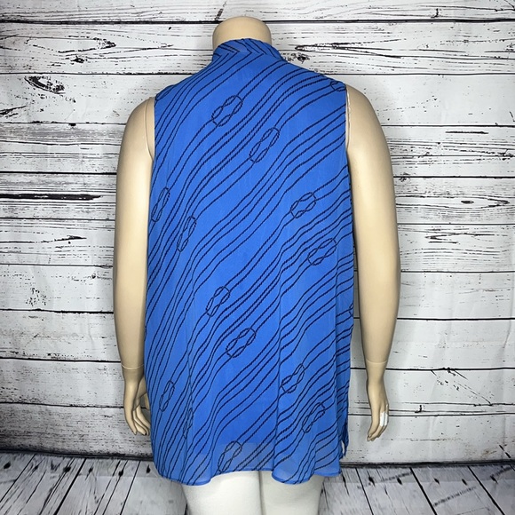 Susan Graver Size XL Blue Nautical Print Chiffon Overlay Tunic Tank Top Blouse - Picture 5 of 6